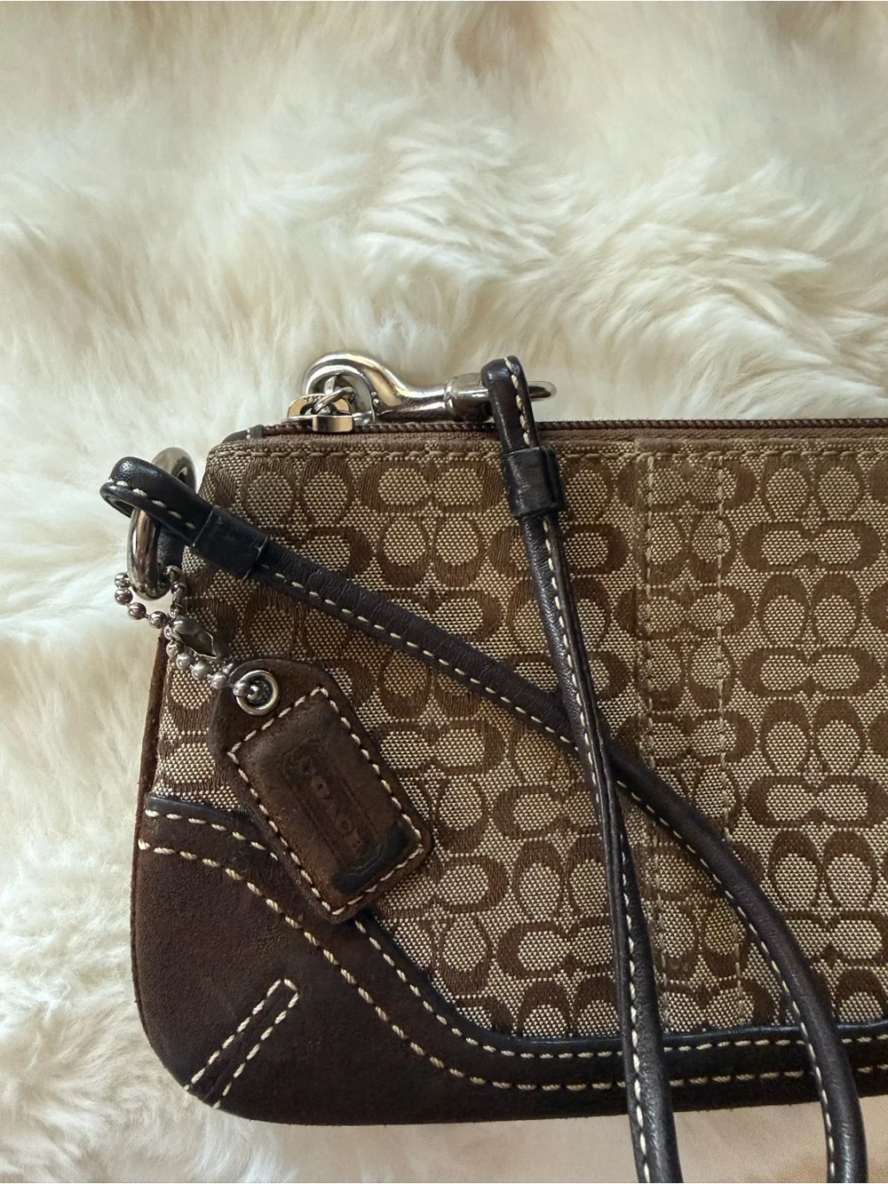 Coach Signature Canvas Wristlet in Brown and Tan